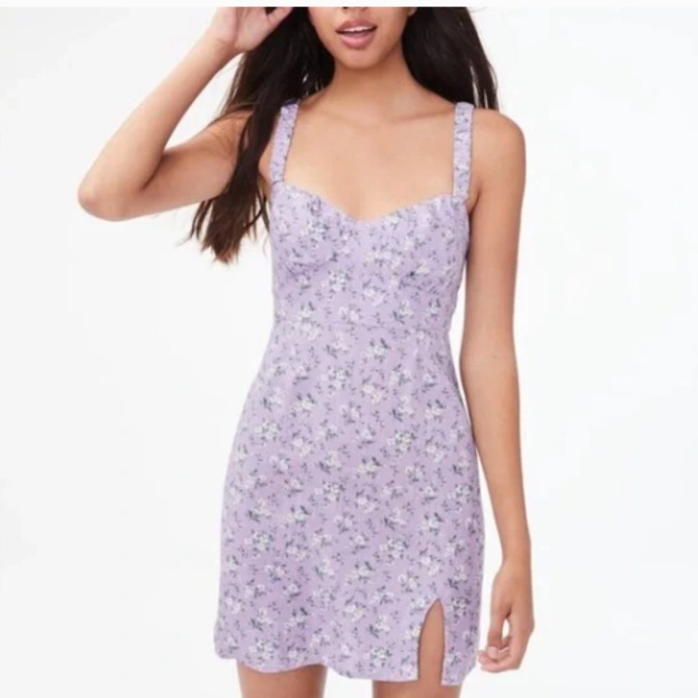 Lavender Sleeveless Floral Slit Dress